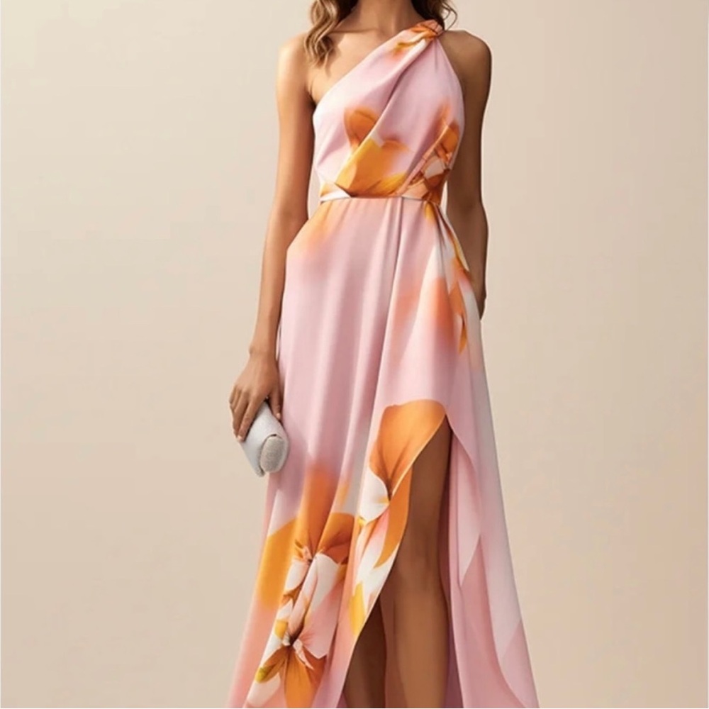 Fehaute Asymmetrical Pink and Orange Dress NWT Sz 4
